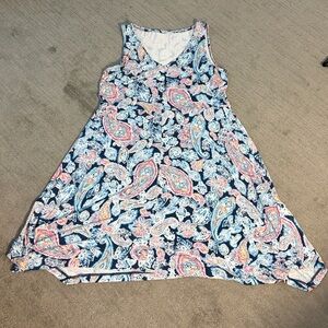 J. Jill Paisley Sleeveless Midi Dress - Blue and Pink